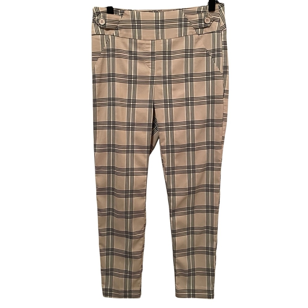 Est. 1946 Tan/Black Plaid Mid-rise Straight Leg Comfy Pull On Pants Lightweight